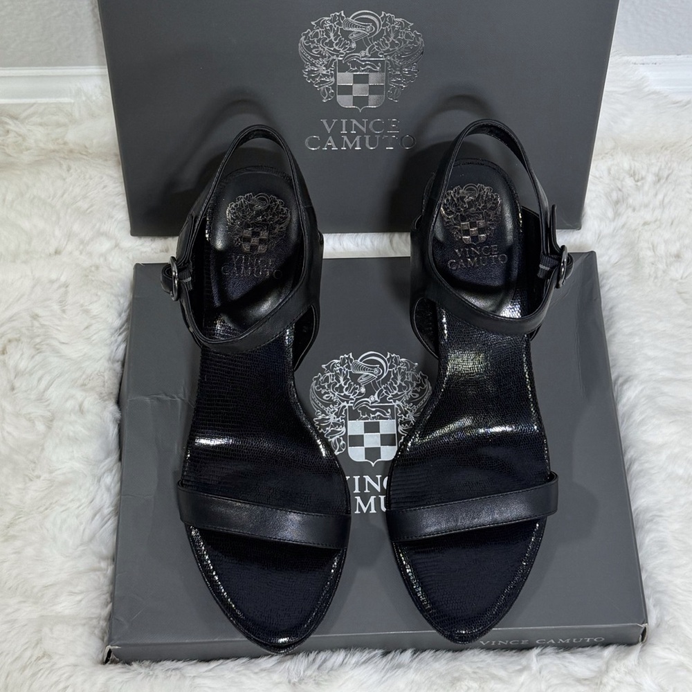 Vince Camuto Lynona Heels Black Open-Toe Heeled Sandals, Size 9.5 - Picture 3 of 10